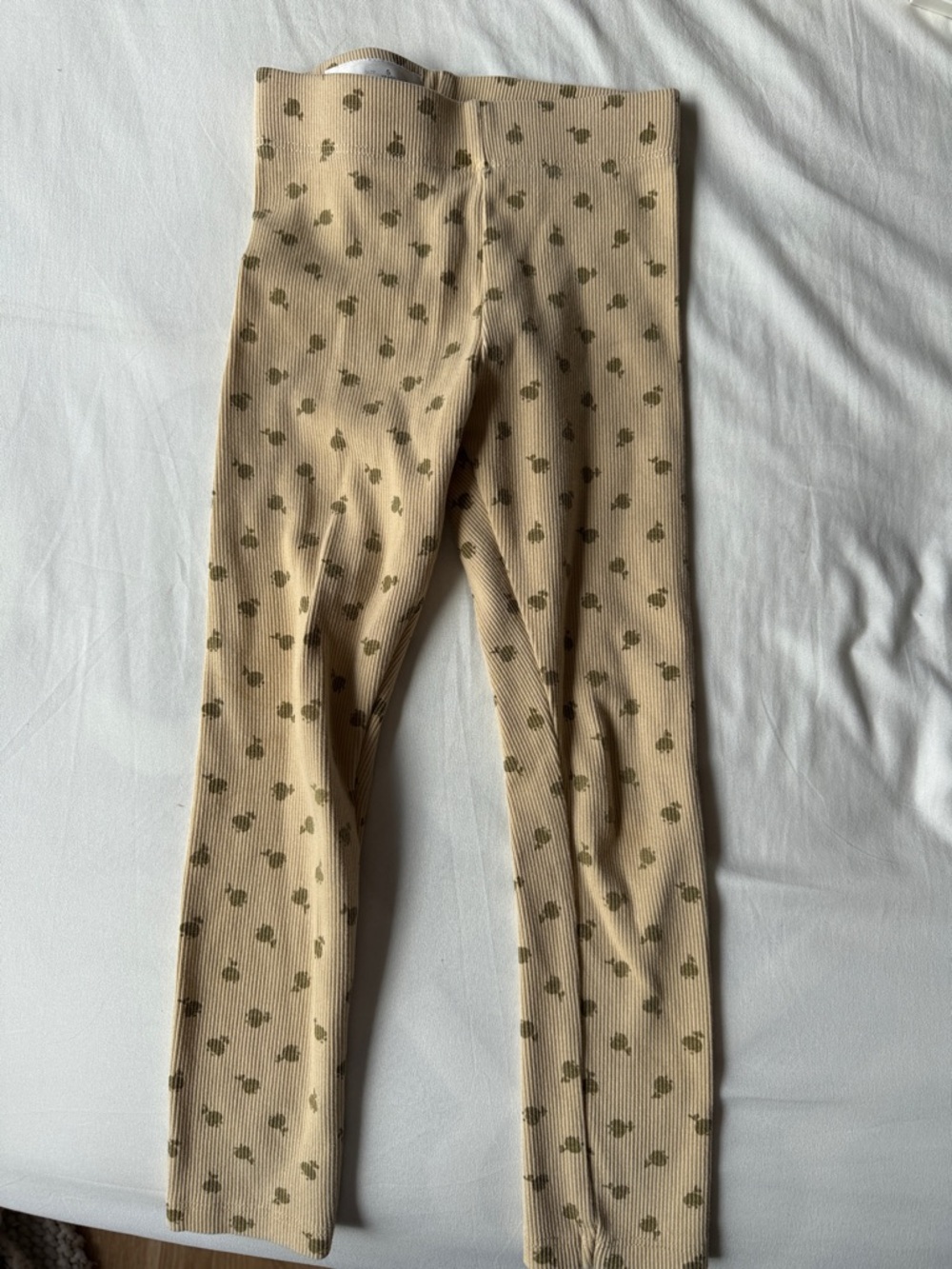Zara Beige Ribbed Leggings with Olive Dot Pattern